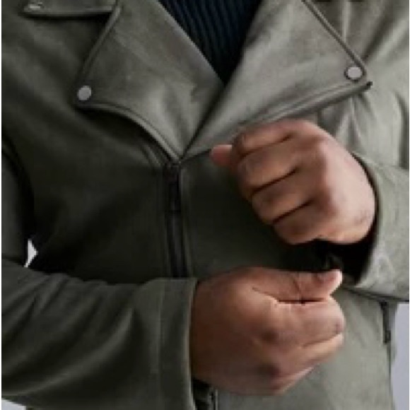 Men’s boohoo MAN Khaki/Olive Faux Suede Biker Jacket - Size M /NWOT - Picture 6 of 9